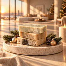 Load image into Gallery viewer, Christmas Trio | Handcrafted Holiday Soaps with Soap Saver Bag
