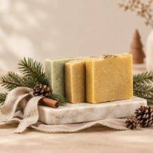 Load image into Gallery viewer, Christmas Trio | Handcrafted Holiday Soaps with Soap Saver Bag
